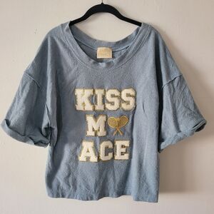 Judith March‎ Embelished Kiss My Ace Top Back Crossover Blue Gold Tennis Small